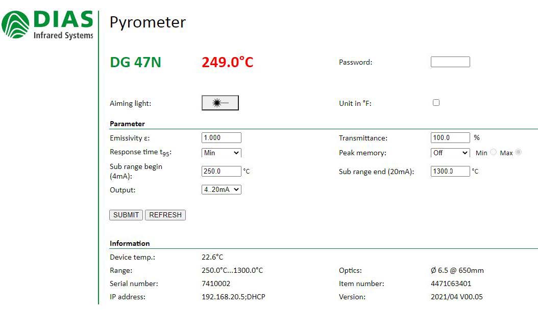 DG47N網絡服務器上設置和調整參數 DG47N網絡服務器上調整參數